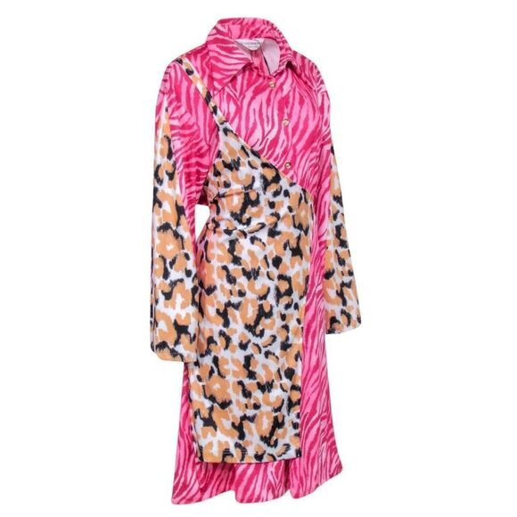 Vivienne Hu Animal Print Midi Wrap Dress Women’s Pink Size Medium